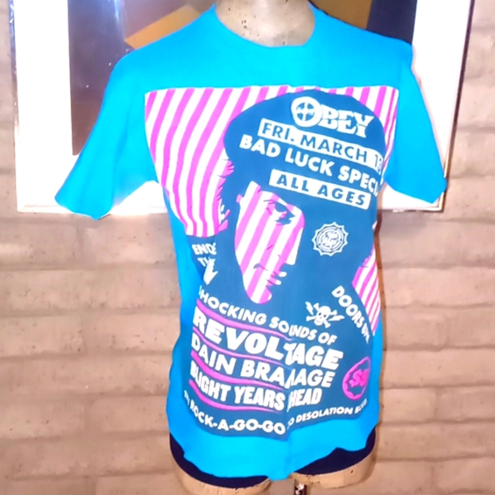obey bad luck special rock a go go march 13 teal MED t shirt 15
